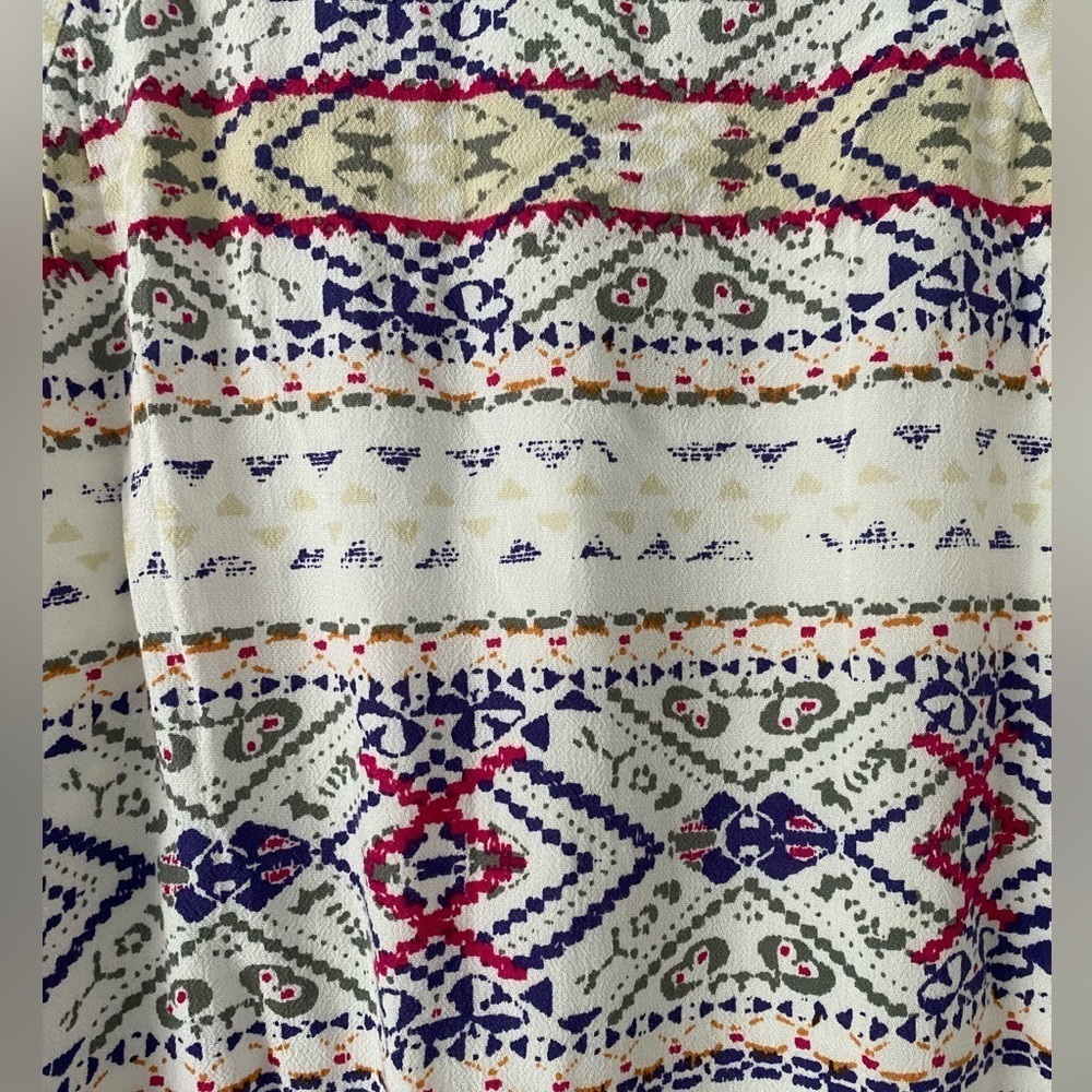 Skies are Blue Size Medium V-Neck Tunic Dress Aztec Print Embroidered Trim - Picture 4 of 10